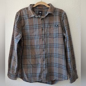 Vans Flannel Woven Shirt Plaid Blue & Brown Size Small Off the Wall